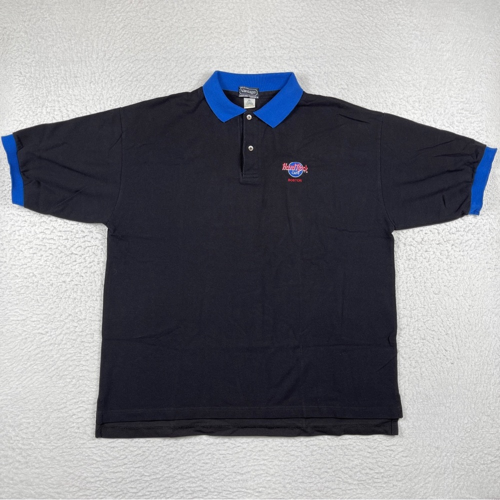 Hard Rock Café Polo Shirt Mens XL Black‎ Boston Vintage Made in USA.